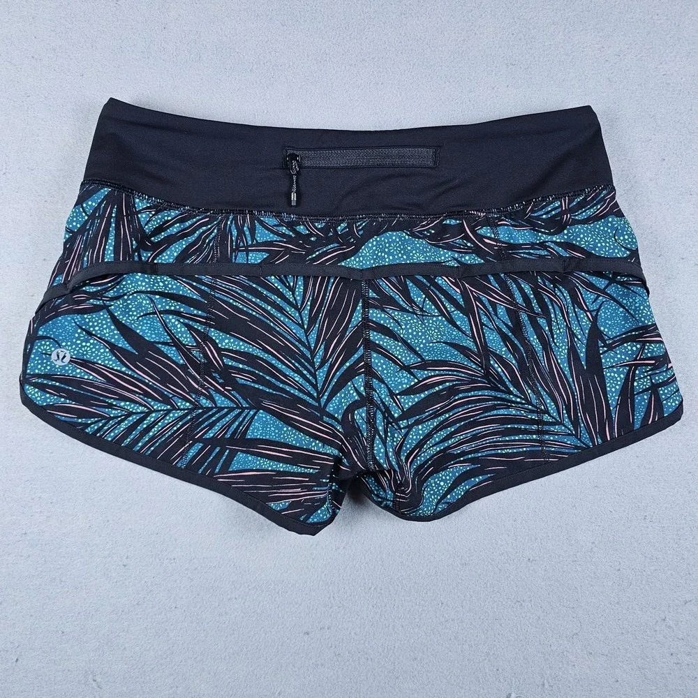 Lululemon Speed Shorts Womens 6 Blue Teal Palm Lace Tofino 2.5